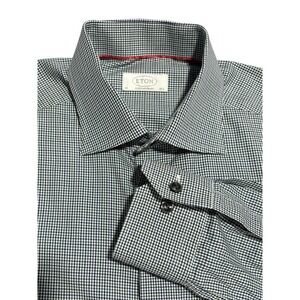 Eton Contemporary Dress Shirt Long Sleeve Button Up Green White Purple 42 16.5